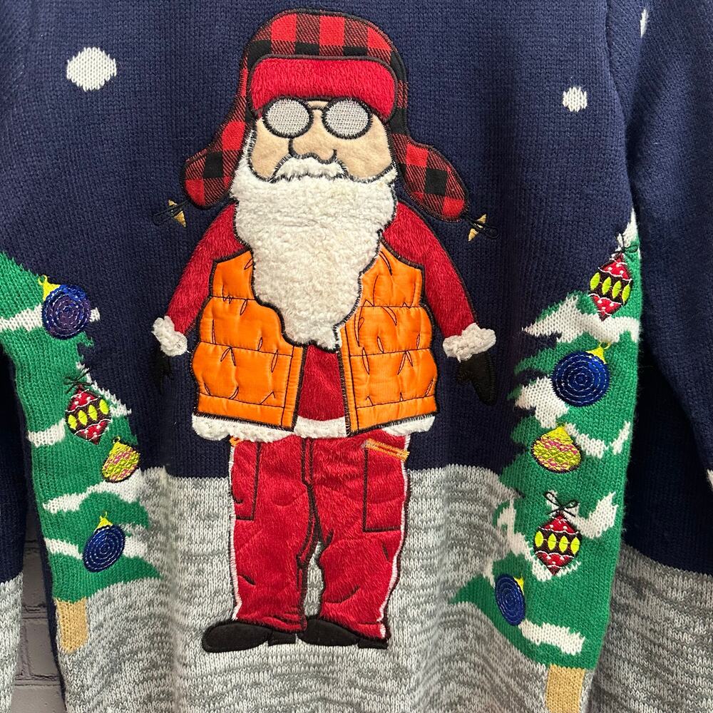 Jolly Sweaters Ugly Christmas Sweater 3D Outdoor Fishing Santa Size Small - Picture 3 of 10